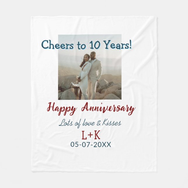 Cheers to 10 Years happy anniversary add photo dat Fleece Blanket (Front)