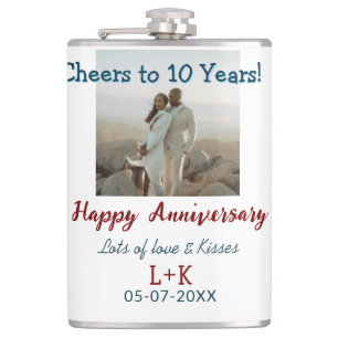 Cheers to 10 Years happy anniversary add photo dat Hip Flask