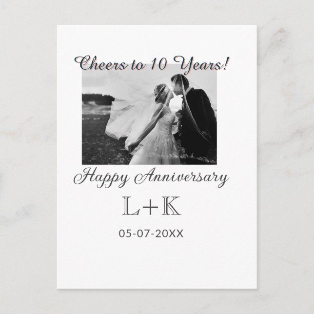 Cheers to 10 Years happy anniversary add photo dat Postcard (Front)