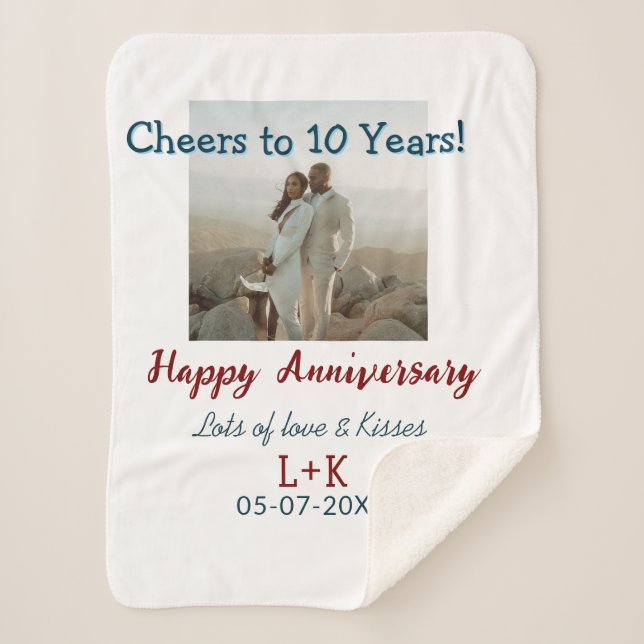 Cheers to 10 Years happy anniversary add photo dat Sherpa Blanket (Front)