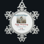 Cheers to 10 Years happy anniversary add photo dat Snowflake Pewter Christmas Ornament<br><div class="desc">Design for couple love</div>
