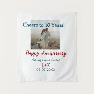 Cheers to 10 Years happy anniversary add photo dat Tapestry