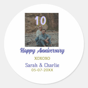 Cheers to 10 Years happy anniversary purple golden Classic Round Sticker