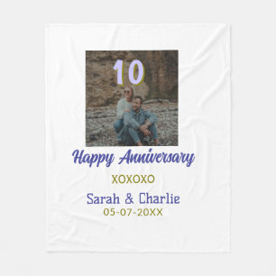 Cheers to 10 Years happy anniversary purple golden Fleece Blanket