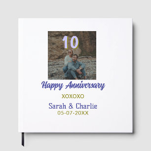 Cheers to 10 Years happy anniversary purple golden Guest Book
