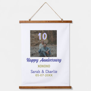Cheers to 10 Years happy anniversary purple golden Hanging Tapestry