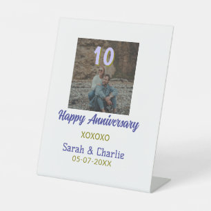 Cheers to 10 Years happy anniversary purple golden Pedestal Sign