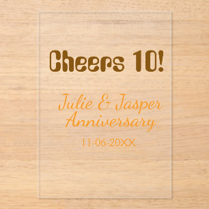 Cheers to 10th wedding anniversary brown orange  acrylic invitations