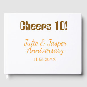 Cheers to 10th wedding anniversary brown orange guest book