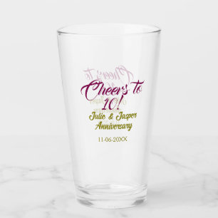Cheers to 10th wedding anniversary mauve golden na glass