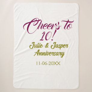 Cheers to 10th wedding anniversary mauve golden na sherpa blanket