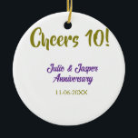 Cheers to 10th wedding anniversary purpl golden na ceramic tree decoration<br><div class="desc">simple business sticker</div>