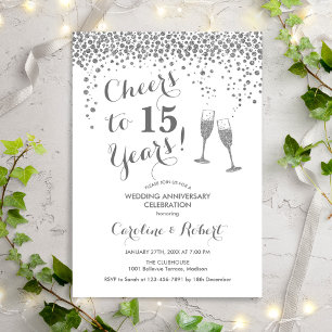 Cheers to 15th Anniversary - Silver White Invitation