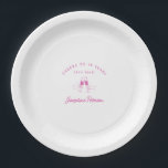 Cheers to 18 Years Pink 18th Birthday Custom Paper Plate<br><div class="desc">Festive pink doodle design features two hands toasting with wine glasses. All of the text is editable.</div>