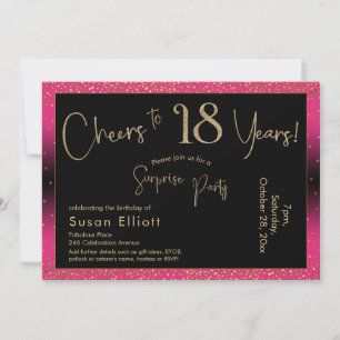 Cheers to 18 Years Surprise Birthday, Deep Pink Invitation