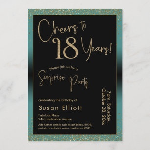 Cheers to 18 Years Surprise Birthday Party, Teal Invitation