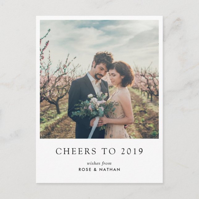 Cheers To 2019 Modern Script New Year Photo Holiday Postcard (Front)