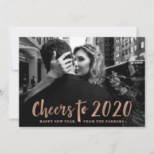 Cheers to 2020   Rose Gold Happy New Year Photo Holiday Card