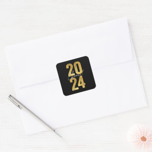 Cheers To 2024 Gold Typography Modern New Year Square Sticker