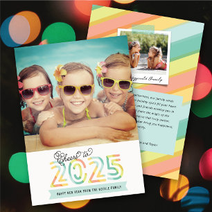 Cheers to 2025 Citrus Stripes Happy New Year Photo Holiday Card