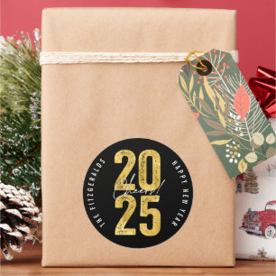 Cheers To 2025 Gold Typography Modern New Year Classic Round Sticker