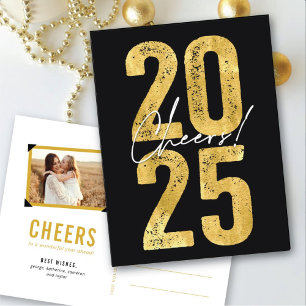 Cheers To 2025 Gold Typography Modern New Year Holiday Postcard