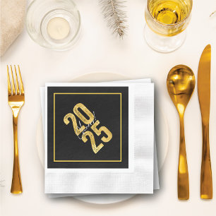 Cheers To 2025 Gold Typography Modern New Year Napkin