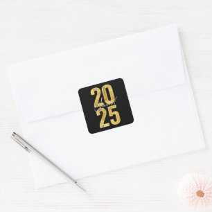 Cheers To 2025 Gold Typography Modern New Year Square Sticker