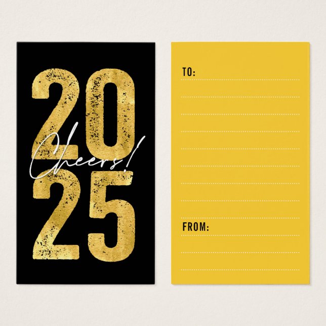 Cheers To 2025 Gold Typography New Year Gift Tag (Front & Back)