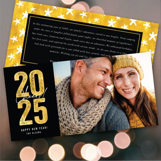 Cheers To 2025 Gold Typography New Year Photo Holiday Card (Cheers To 2024 Gold Typography New Year Photo Holiday Card @ fat_fa_tin)