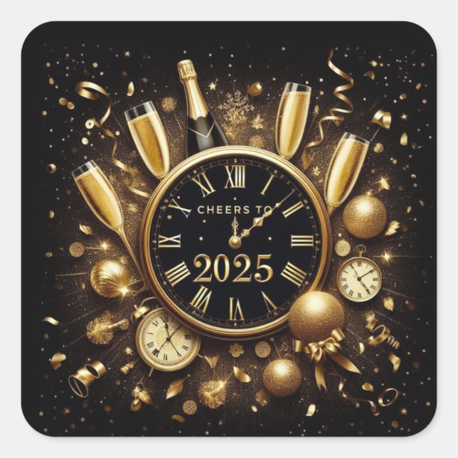 Cheers to 2025 New Year Square Sticker (Front)