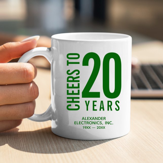 Cheers to 20 Years Business Anniversary Coffee Mug (Change to ANY YEAR! Lots of other colors and years pre-done for you in our collection.)