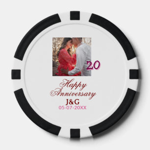 Cheers to 20 Years happy anniversary add photo dat Poker Chips