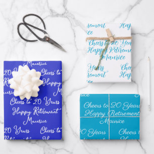 Cheers to 20 Years Royal Blue Happy Retirement Wrapping Paper Sheet