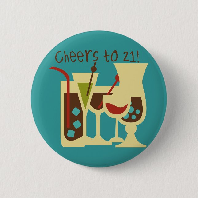 Cheers to 21 Birthday 6 Cm Round Badge (Front)