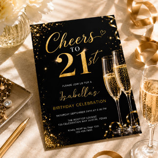 Cheers to 21 Champagne 21st Birthday Party Invitation