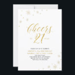 Cheers to 21 | Gold 21st Birthday Party Invitation<br><div class="desc">Let's celebrate your special day with this stylish 21st birthday party invitation. This design features chic gold typography "Cheers to 21" and gold elements with a white background. You can customise the text and background colour. More matching party supplies are available at my shop BaraBomDesign.</div>