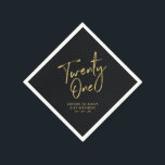 Cheers to 21  | Modern Black 21st Birthday Party Napkin<br><div class="desc">This custom paper napkin will add stylish detail to your 21st birthday celebration. This design features simple chic gold lettering "Twenty One" with custom text on black background. Matching invitations and party supplies are available in my shop BaraBomDesign.</div>