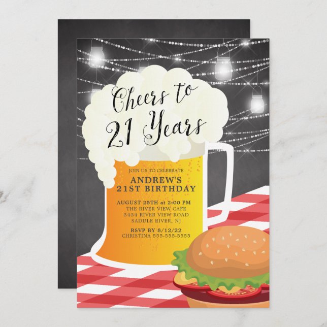 Cheers to 21 Years 21ST Birthday Invitation (Front/Back)