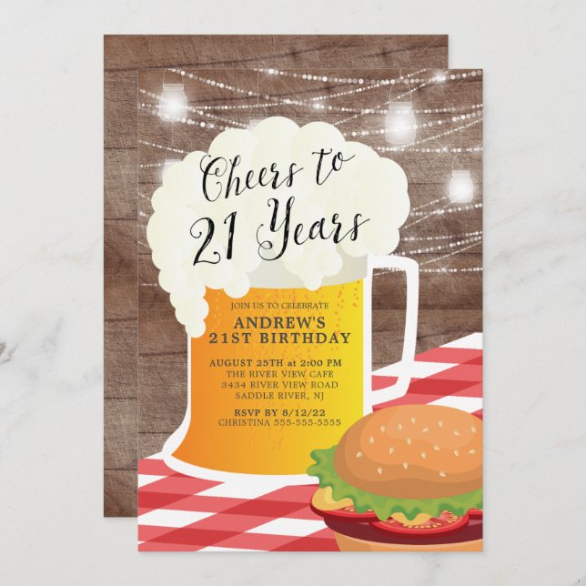 Cheers to 21 Years 21ST Birthday Invitation (Front/Back)