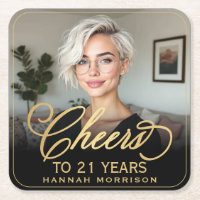 Cheers to 21 Years Birthday Photo Gold Black