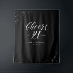Cheers to 21 years | Black & White 21st Birthday Tapestry<br><div class="desc">This modern tapestry is perfect for a chic black & white birthday party. Your guests will enjoy taking a photo with this sophisticated party backdrop and remember your special day. The design features stylish typography " Cheers to 21 years " and sparkle graphics. You can personalise the name, event, and...</div>