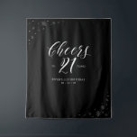 Cheers to 21 years | Black & White 21st Birthday Tapestry<br><div class="desc">This modern tapestry is perfect for a chic black & white birthday party. Your guests will enjoy taking a photo with this sophisticated party backdrop and remember your special day. The design features stylish typography " Cheers to 21 years " and sparkle graphics. You can personalise the name, event, and...</div>