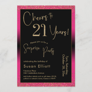Cheers to 21 Years Surprise Birthday Party, Pink Invitation