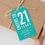 Cheers to 21 Years Turquoise Party Favour Gift Tags<br><div class="desc">Personalised party favour tags with the birthday years,  honoree's name,  party date and thank you on a turquoise background,  or any colours you choose.  Ideal for any birthday year celebration,  retirement party,  anniversary celebration,  party favour or for any occasion. MORE colours in our store.</div>
