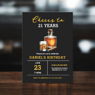 Cheers to 21 Years Whiskey Cigar Bourbon Birthday Invitation