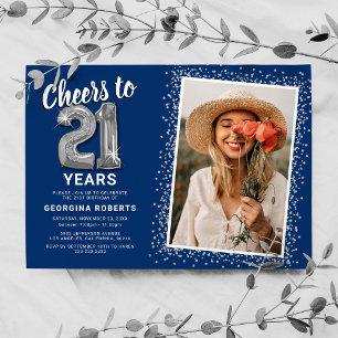 Cheers to 21st Birthday Photo Invitation