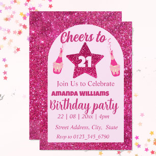 Cheers to 21st Birthday pink glitter elegant chic  Invitation