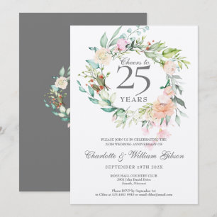 Cheers to 25 Years Silver Anniversary Metallic Invitation