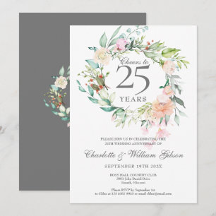 Cheers to 25 Years Silver Anniversary Roses Invitation